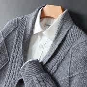 秋冬100羊绒男士开衫翻领纯色宽松休闲商务羊毛针织大码外套