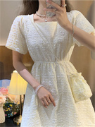白色仙女连衣裙，女中长款小个子泡泡袖高腰，夏季2024年法式裙子