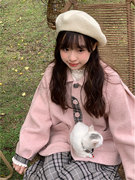 甜美风学生秋冬灰粉色，羊毛呢子短外套格纹半身裙，套装两件套女