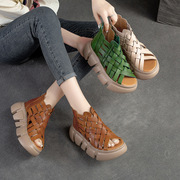 上海杰骤夏季编织镂空凉鞋，厚底透气糖果色，舒适罗马风森系女鞋