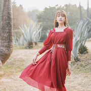 麦叙《卡萨布兰卡》民族风复古红色雪纺连衣裙春沙漠旅拍