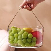 轻奢手提篮子水果盘家用果桶简约现代客厅网红透明酒盆零食干果盘