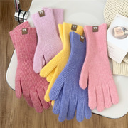 含羊毛手保暖寿套纯色手套女冬季韩版学生可爱五指毛线针织