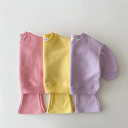 韩版童装婴幼童春秋女童棉，套装宝宝糖果色，潮流儿童卫衣裤子两件套