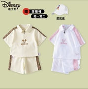 Disney迪士尼儿童运动套装男童女童夏装小童宝宝短袖polo衫两件套