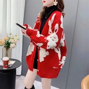 红兔子毛衣开衫针织外套宽松大码女装秋冬季外搭上衣服洋气