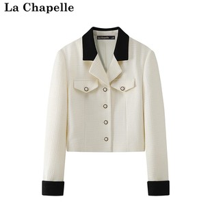 拉夏贝尔/La Chapelle春装撞色小香风短款开衫外套女法式翻领上衣