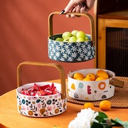 陶瓷水果篮网红手提篮水果碗家用客厅糖果盒零食摆放干果盘收纳碗