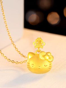 足金999kt猫吊坠helloKitty黄金卡通猫咪项链送女生礼物