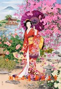 印花dmc纯棉绣线十字绣，大幅人物油画，日本和服仕女图47