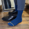 夏款蓝色袜子男士正装商务袜西装，金脚趾(金脚趾)金线，性感防臭中长筒纯棉袜