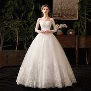 新娘主婚纱礼服2024白色齐地简约大码修身时尚蕾丝长袖轻女