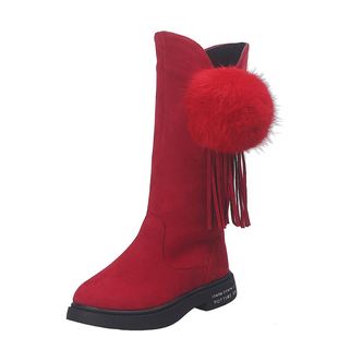 女童秋冬靴子红色，加绒儿童2023冬季韩版时尚，洋气马丁靴女