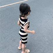 女童针织冰丝连衣裙夏季韩版儿童时髦中长款裙宝宝修身背心裙