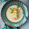 欧式孔雀纹蓝绿色大盘创意餐盘圆形，牛排盘陶瓷平盘菜盘西餐餐具