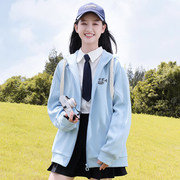 初中生少女外套2023春秋装，高中学生女孩衣服，休闲运动开衫卫衣潮