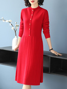 大红色毛衣女装羊毛，连衣裙中长款针织打底衫春秋冬2023年外穿