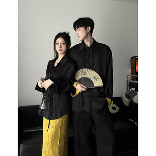 新中式情侣装春秋季小众设计感女国风长袖，衬衫两件套法式一衣一裙