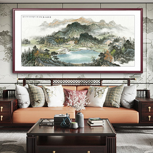 新中式客厅挂画沙发背景墙装饰画聚宝盆山水画办公室壁画中式国画