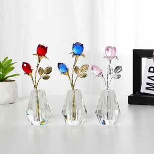 创意水晶玫瑰花小清新摆件玻璃家居装饰花瓶送老婆礼物客厅小摆件
