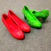 大红色蕾丝婚鞋粗跟8cm结婚上轿鞋绿色新娘鞋，伴娘敬酒鞋女鞋冬季
