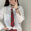 红色格子免打领带女日系jk衬衫学院，风百搭休闲时髦单品格(单品格)纹领结男