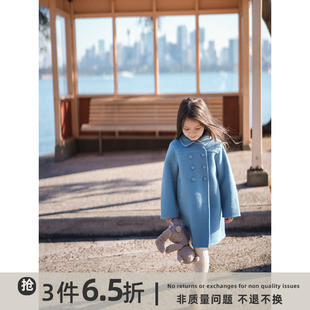 史豌豆(史豌豆)儿童双面羊绒，大衣2023秋冬定制色女童洋气百搭毛呢外套
