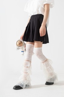 甜美白色堆堆袜套少女网纱蛋糕蓬蓬纱腿套糖果色钉珠ins网红Y2K