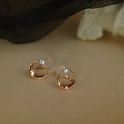 韩国玫瑰金耳环纯银，小众设计高级耳夹女无耳洞2024年耳钉