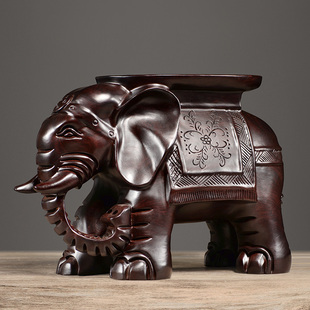 黑檀木雕泰国大象摆件一对客厅，实木质象凳换鞋凳象墩凳红木工艺品