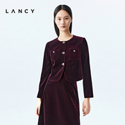 LANCY/朗姿2023秋季丝绒短外套女宽松通勤法式高端女士上衣
