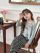 女童夏季韩版字母背心+针织开衫，外套+条纹，直筒裤儿童时髦三件套装