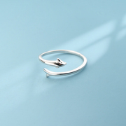 纯银海豚戒指女韩版可爱创意，简约个性指环，网红动物食指戒开口可调
