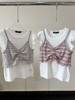120-130 日~原 女童夏季设计感条纹外搭吊带假两件短袖T恤