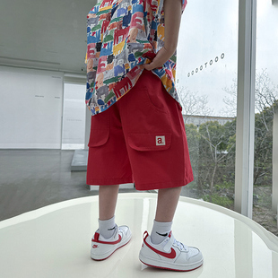 熊猫圆圆男童短裤夏季2023儿童薄款透气红色裤子休闲时尚童装