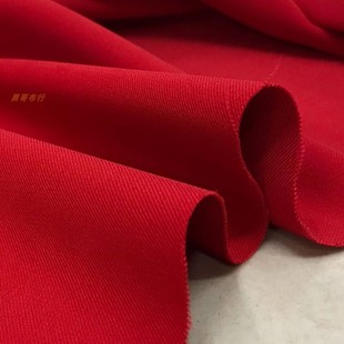 大红色高档哥弟复合丝面料弹力重磅垂感秋冬小西装风衣套装布料
