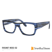 rayban雷朋框架眼镜男女条纹，蓝大气职场，稳重男女框架镜rx5487