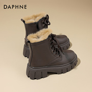 达芙妮防水厚底雪地，靴女款2023冬季马丁靴真皮毛，一体保暖棉鞋