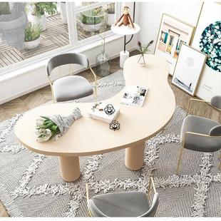 北欧创意实木办公桌简约现代弧形老板桌轻奢电脑桌书桌接待洽谈桌