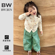 女童针织开衫2025春季新款女宝宝洋气时髦碎花毛衣儿童单排扣外套