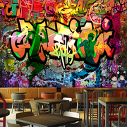 复古工业街头嘻哈艺术涂鸦壁画墙布餐厅酒吧KTV壁纸舞蹈室背景墙