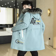 加绒加厚外套男冬季中长款男士夹克潮韩版上衣青少年学生男装褂子