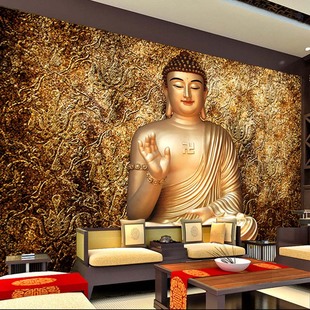 如来佛祖壁画佛图，释迦牟尼藏式背景墙大型壁画玄关，客厅墙布定制