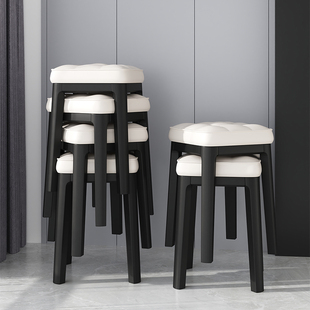 塑料凳子家用加厚可叠放软包板凳客厅，简约方凳现代备用餐桌高椅子(高椅子)