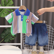 男宝宝夏装套装2024婴儿童装，洋气男童薄款短袖polo衫两件套潮