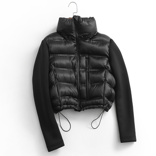 g241纯色立领黑色拼接拉链，外套短款小个子冬季长袖，女棉衣棉服