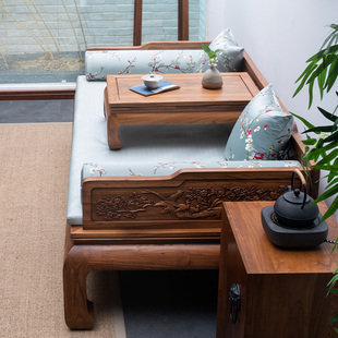 新中式实木罗汉床小户型明清罗汉，榻床榻榫卯榆木，沙发简约客厅家具