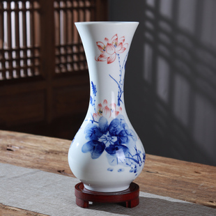 景德镇手绘陶瓷小花瓶，送木底座