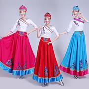 广场舞春款藏族蒙古族舞蹈半身，长裙大摆裙民族舞，演出服装定制