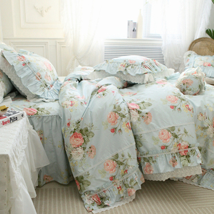 法式美式韩式田园公主风，蕾丝全棉纯棉，床裙款床上用品被套四件套